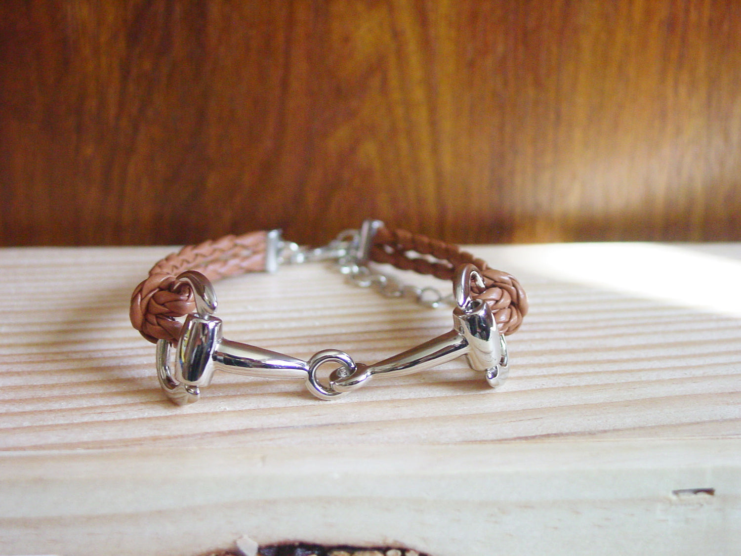 brown leather bit bangle bracelet