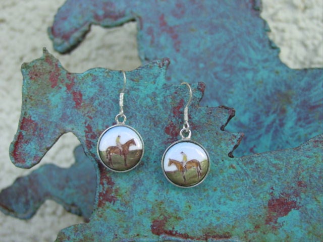 horse in field enamel earrings