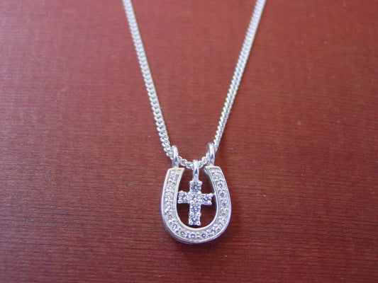 CZ horseshoe cross pendant