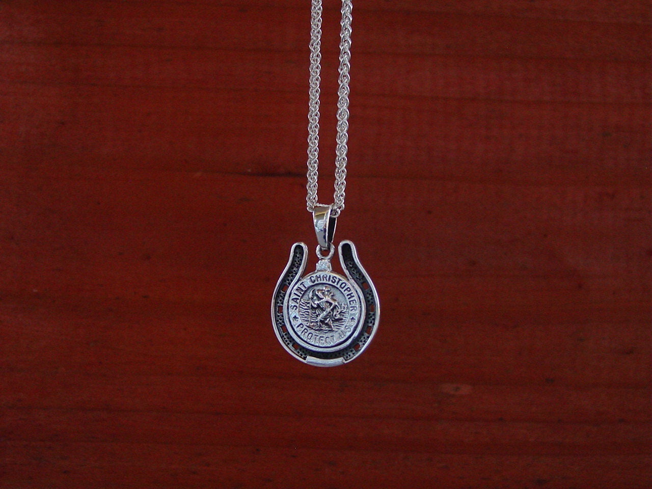 st christopher horse  shoe pendant