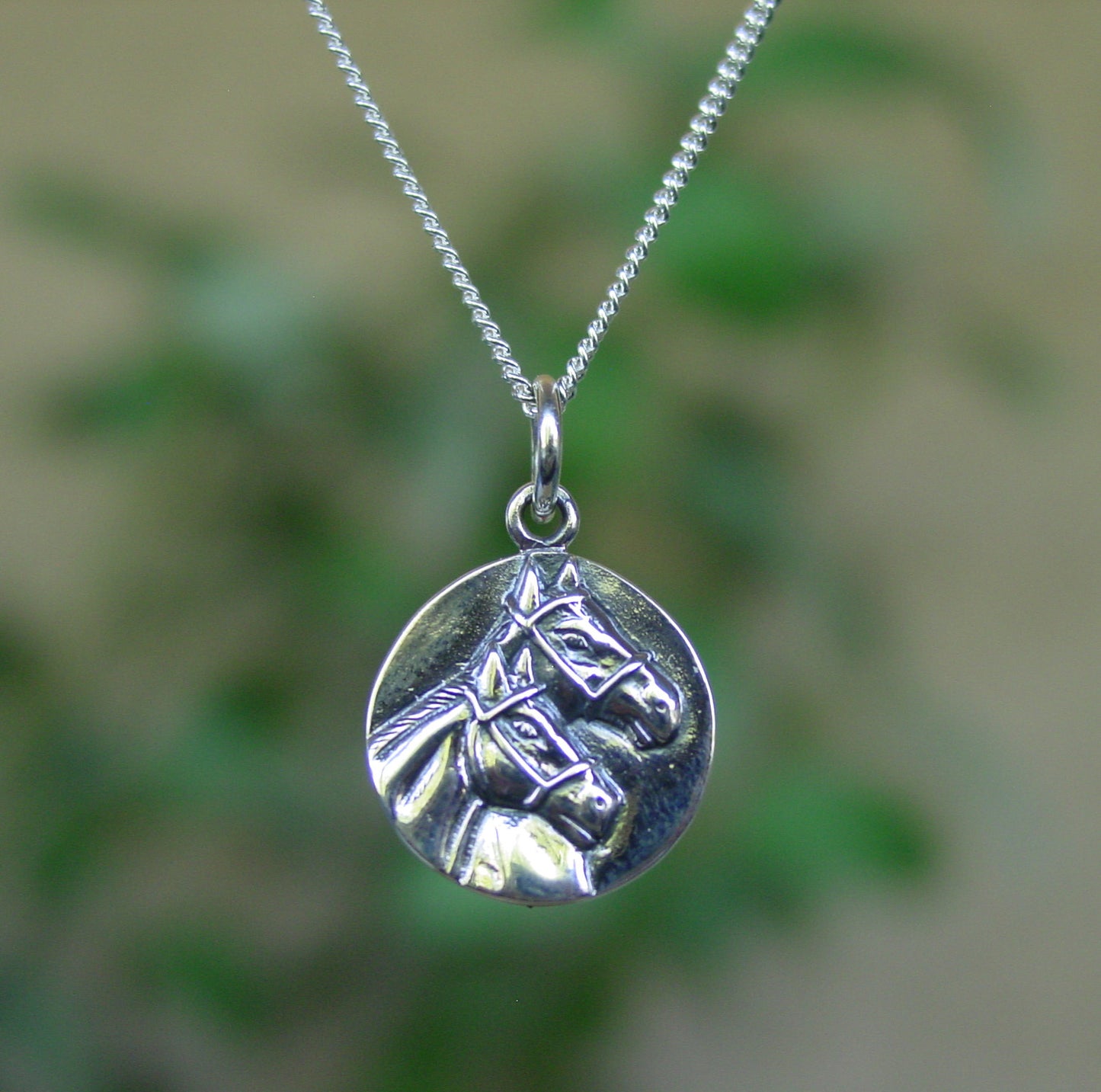 Double Horse Head Pendant Sterling Silver, Equestrian Jewelry #P444