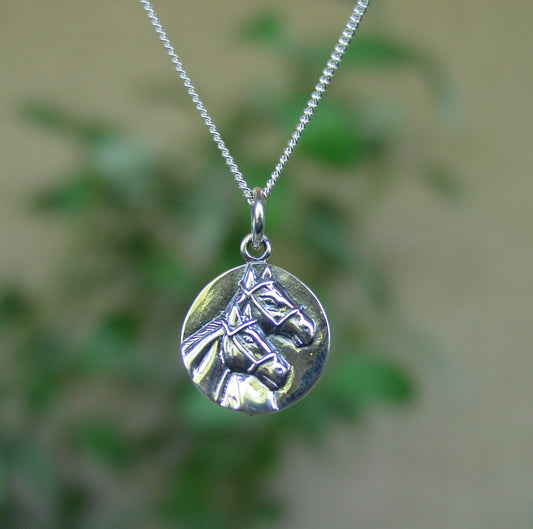 Double Horse Head Pendant Sterling Silver, Equestrian Jewelry #P444