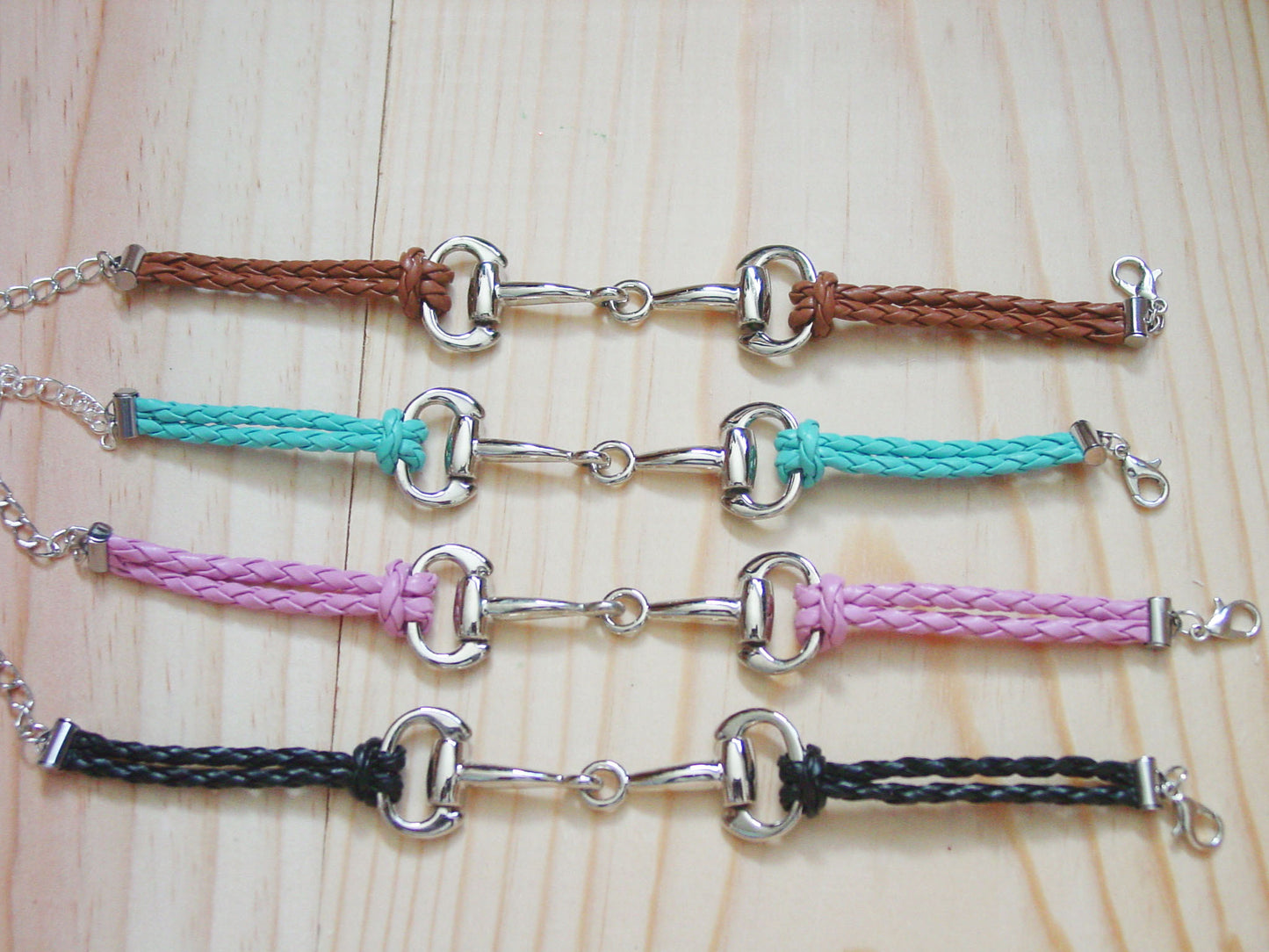 silver snaffle bit flex leather bracelet