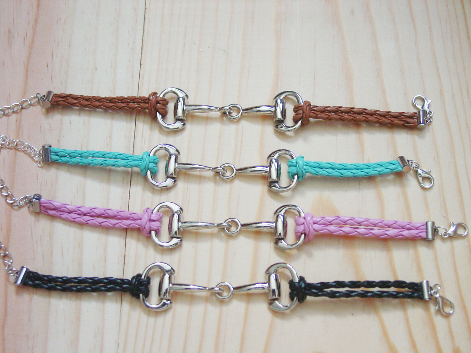 silver snaffle bit flex leather bracelet